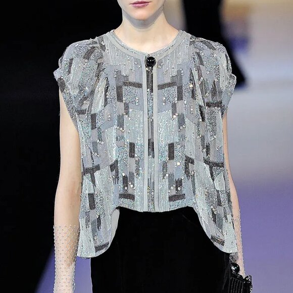 Giorgio Armani Black Label jacket sz S / M couture embellished jacket silver 12k - Picture 13 of 14